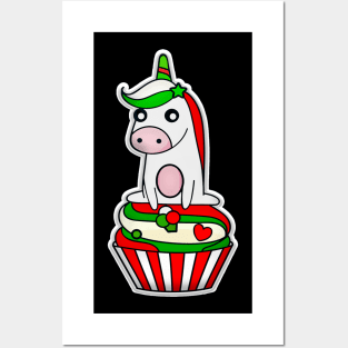 Merry Christmas Unicorn Cupcake Posters and Art